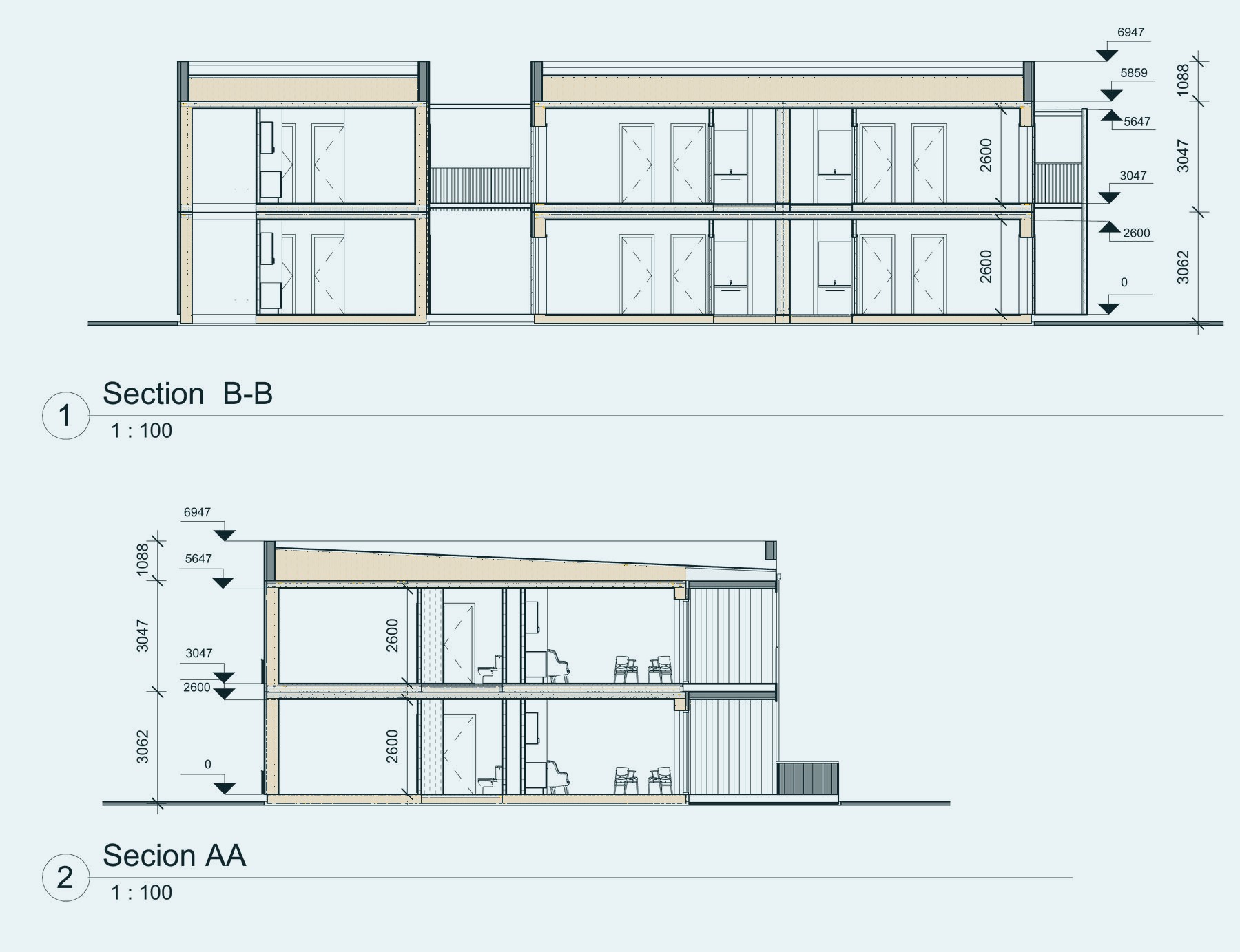 Sections B-B and A-A