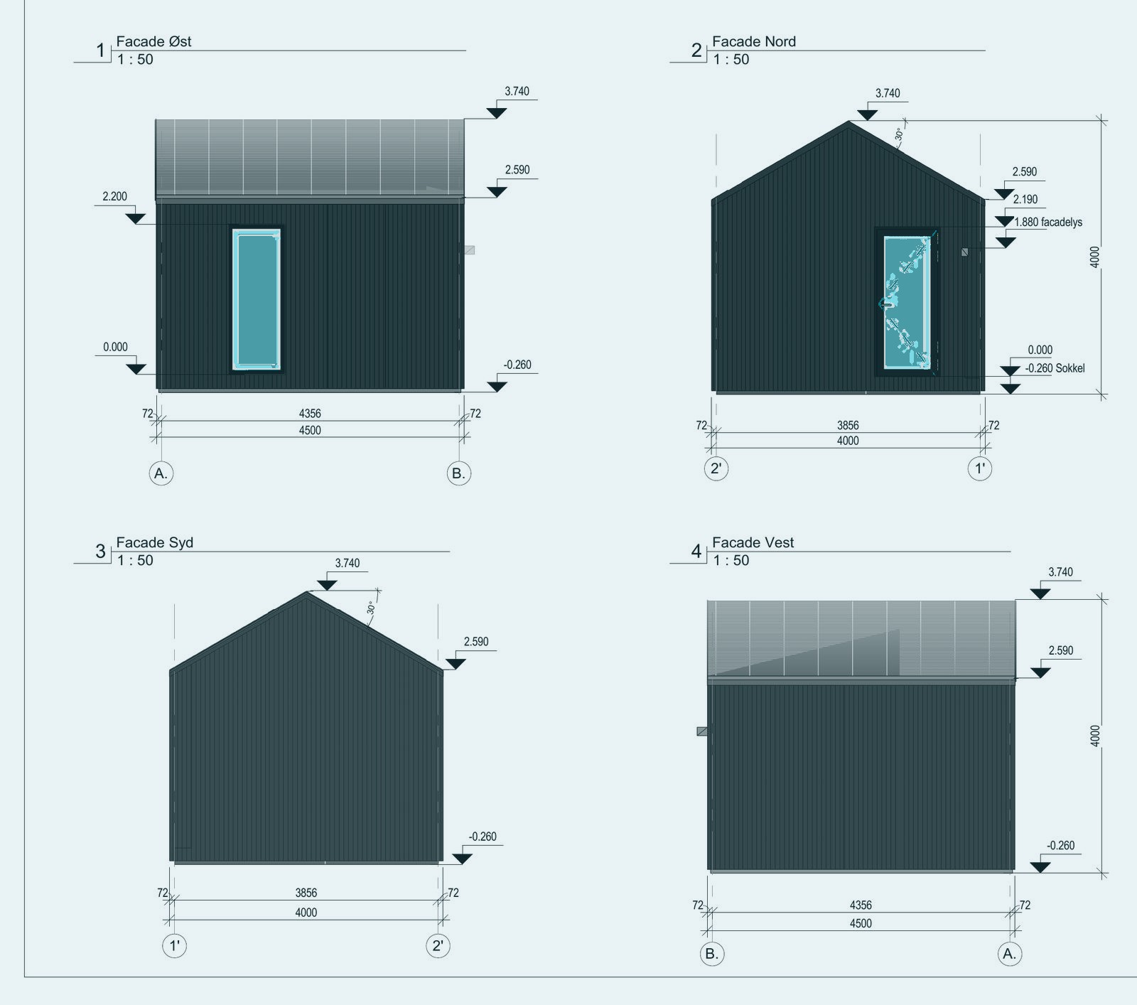 Sauna POD, four facades
